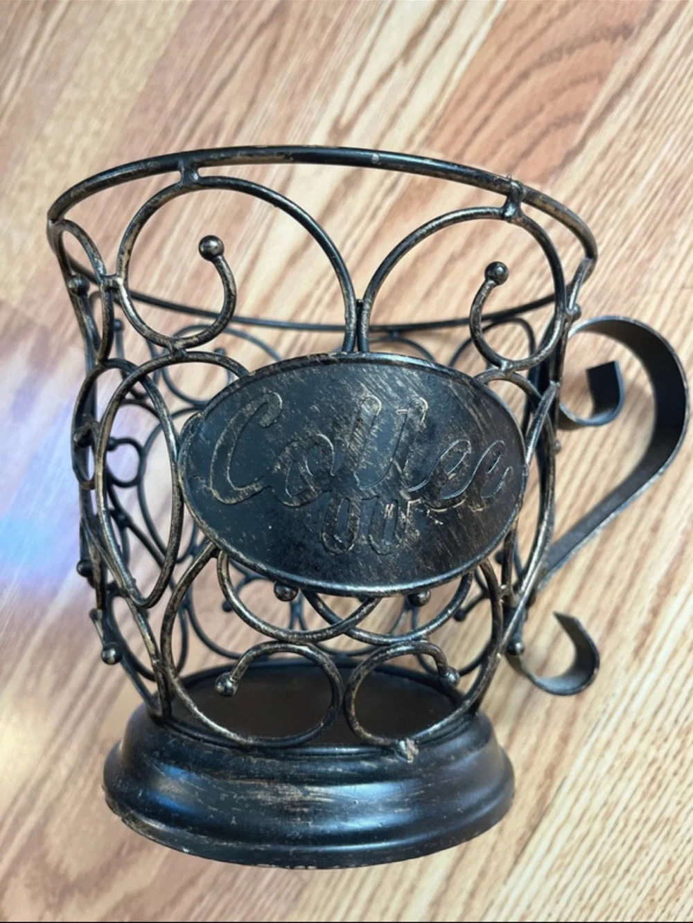 Decorative Metal Coffee Holder - Brown with Gold Accents